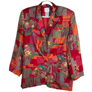 VTG Sellecca Silks Womens Sz 10 Art-to-Wear Floral Silk blazer 90's 80's